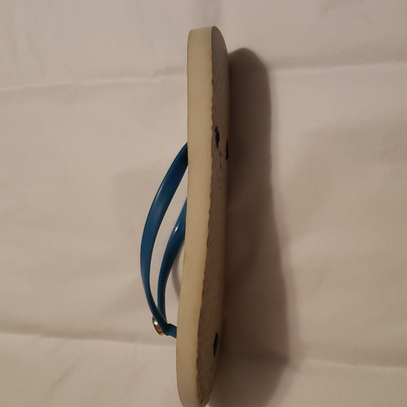 Tory Burch Flip Flops Turquoise Thong Turquoise/Green Floral Print Footbed Sz 7 - Picture 7 of 7